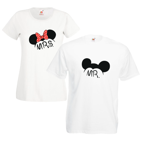 Печать на парных футболках Микки и Мини, Печать на футболках, чашках, кепках. Индивидуальный дизайн
